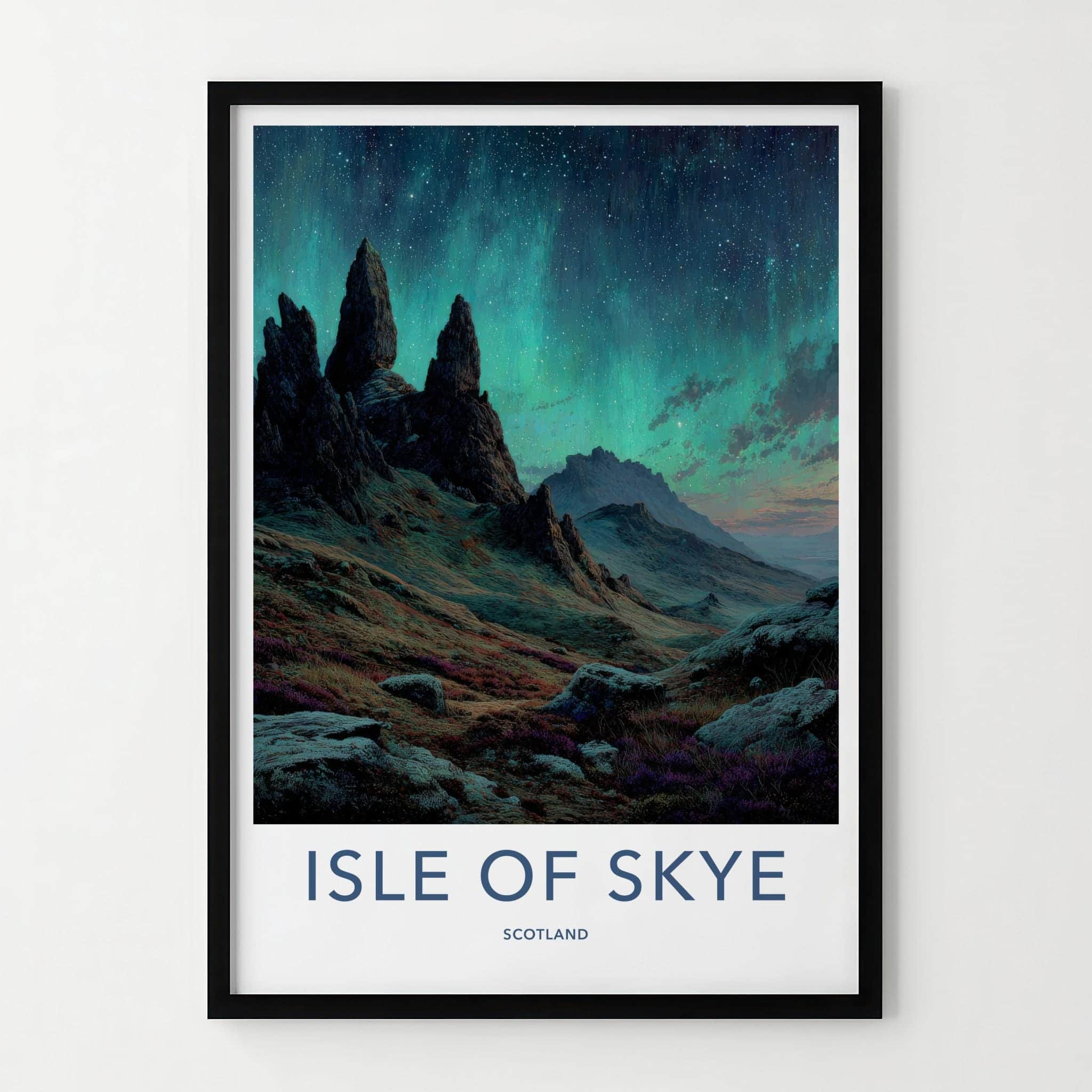 Isle of Skye Poster - Scotland Travel Art - Northern Lights Peaks Home Decor