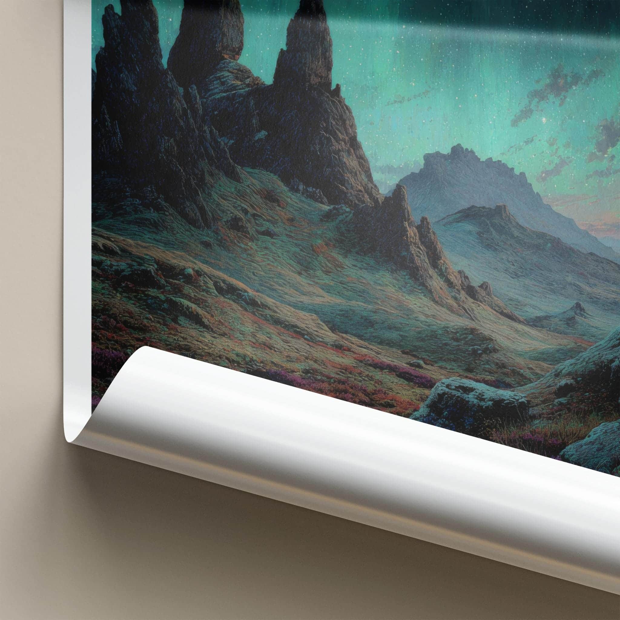 Isle of Skye Poster - Scotland Travel Art - Northern Lights Peaks Home Decor