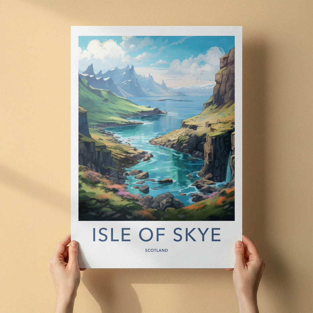 Isle of Skye Poster - Scotland Travel Art - Verdant River Valley Home Decor