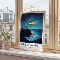 Isle of Wight Poster - England Travel Art - Cliffside Lighthouse Beams Wall Decor