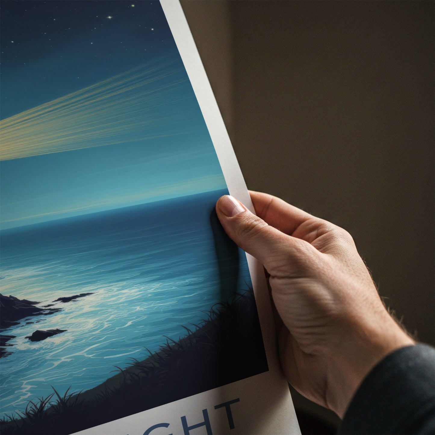 Isle of Wight Poster - England Travel Art - Cliffside Lighthouse Beams Wall Decor