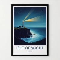 Isle of Wight Poster - England Travel Art - Cliffside Lighthouse Beams Wall Decor