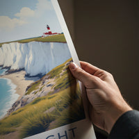 Isle Of Wight Poster - England Travel Art - Lighthouse Chalk Cliffs Wall Decor