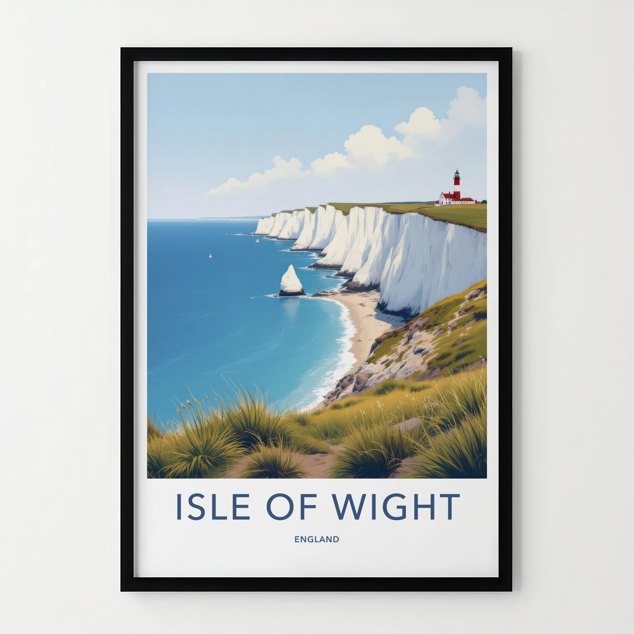 Isle Of Wight Poster - England Travel Art - Lighthouse Chalk Cliffs Wall Decor