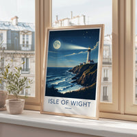 Isle Of Wight Poster - England Travel Art - Lighthouse Moonlit Coast Wall Decor