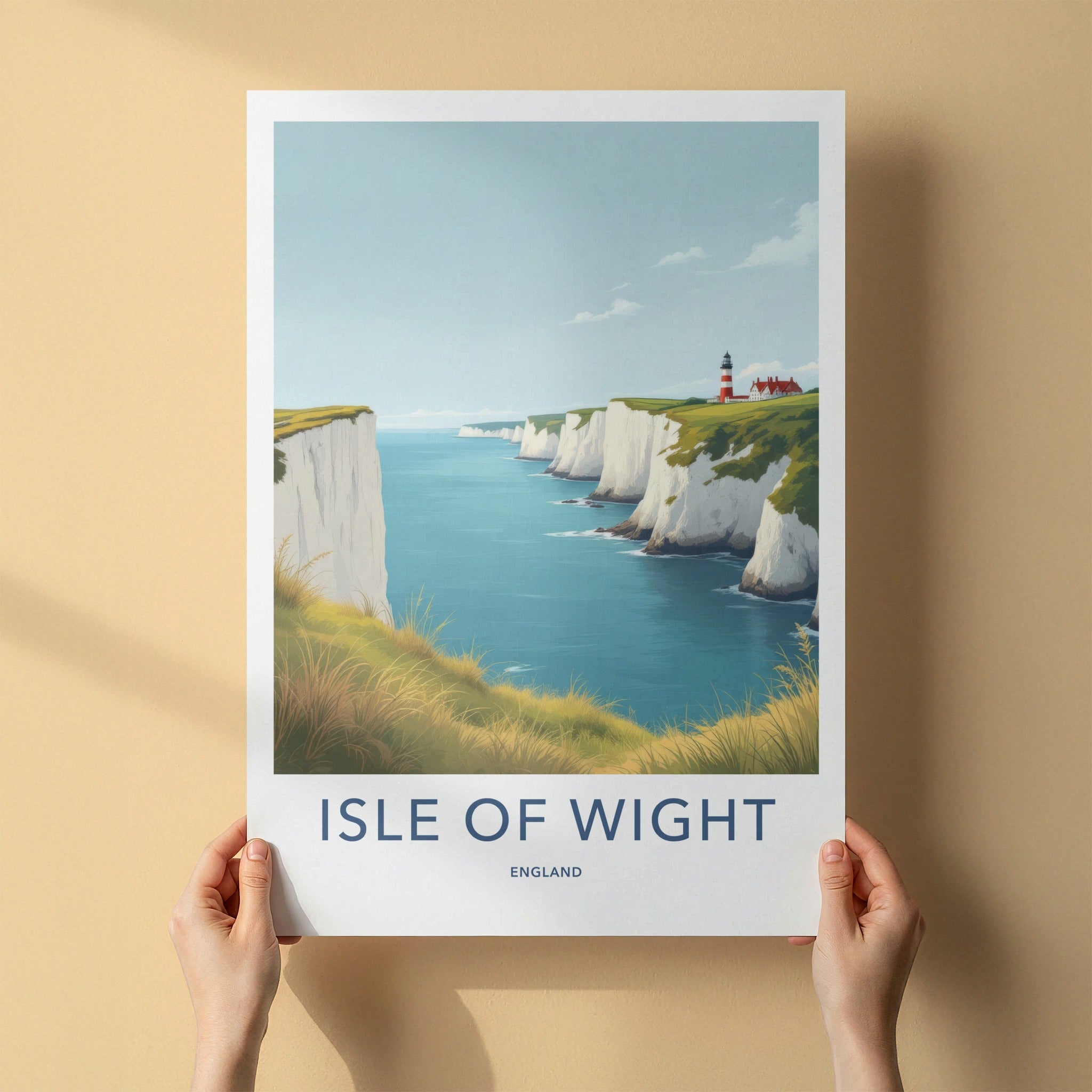 Isle Of Wight Poster - England Travel Art - White Cliffs Lighthouse Wall Decor