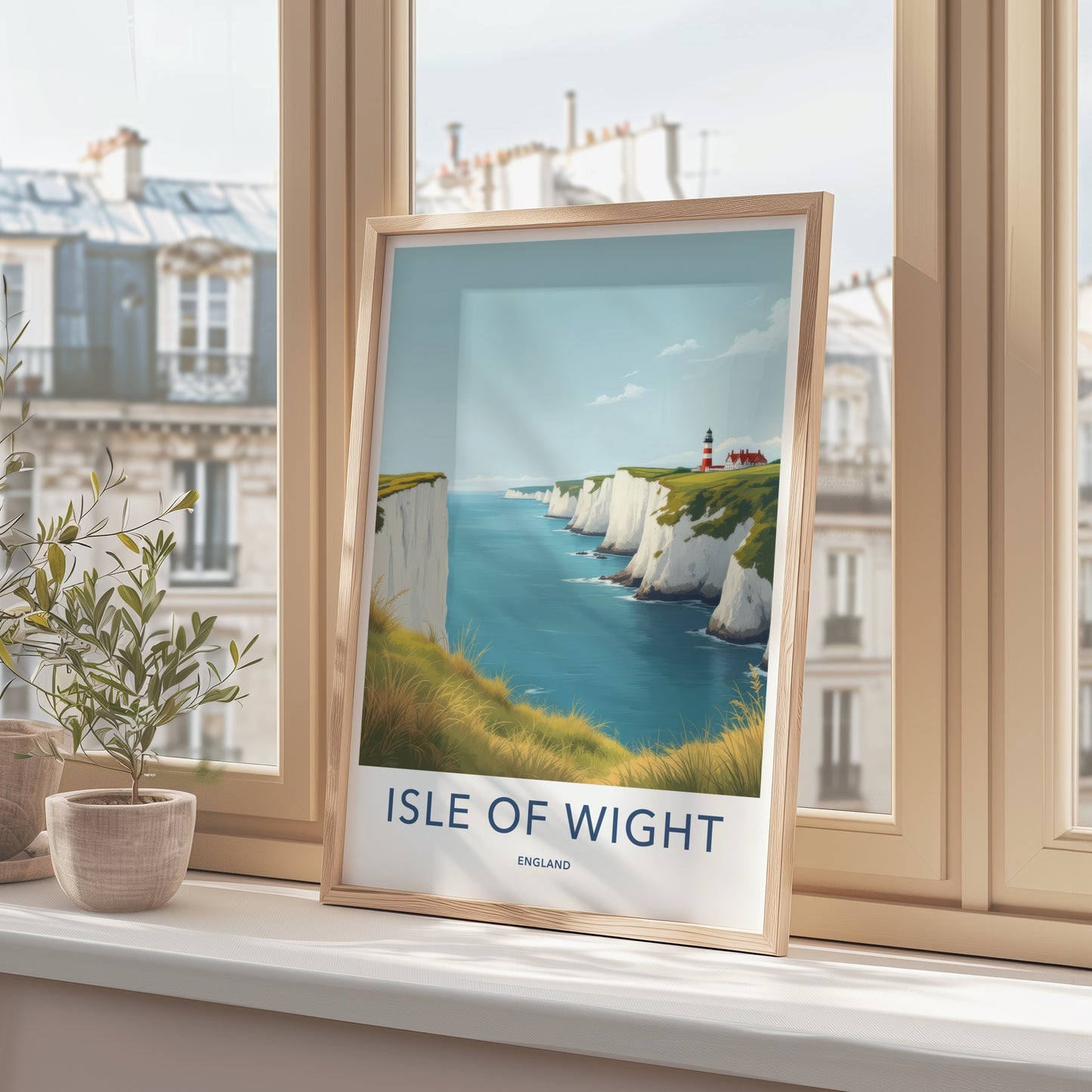 Isle Of Wight Poster - England Travel Art - White Cliffs Lighthouse Wall Decor