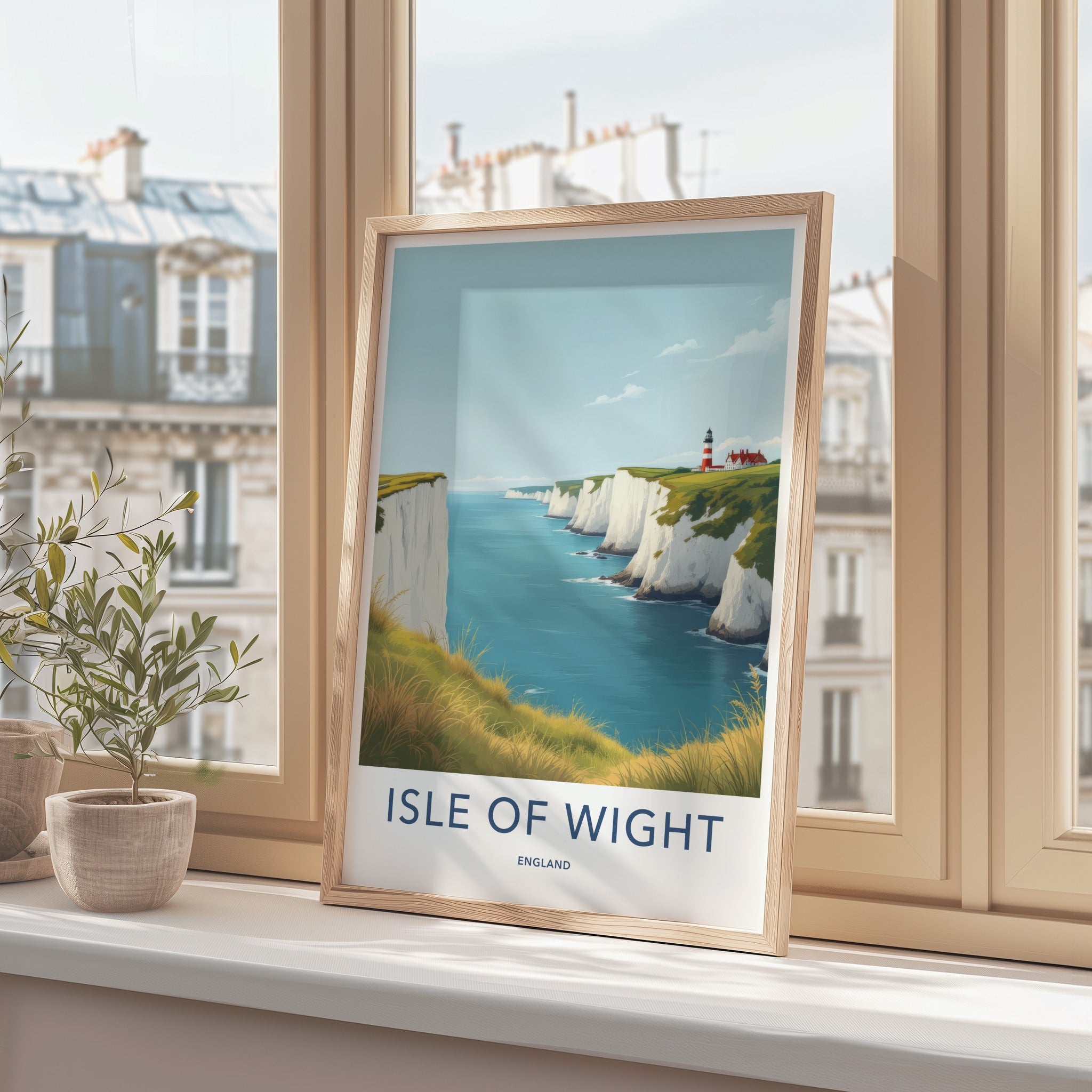 Isle Of Wight Poster - England Travel Art - White Cliffs Lighthouse Wall Decor