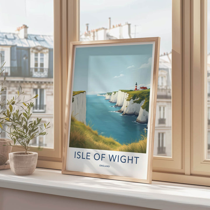 Isle Of Wight Poster - England Travel Art - White Cliffs Lighthouse Wall Decor