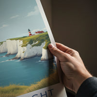 Isle Of Wight Poster - England Travel Art - White Cliffs Lighthouse Wall Decor