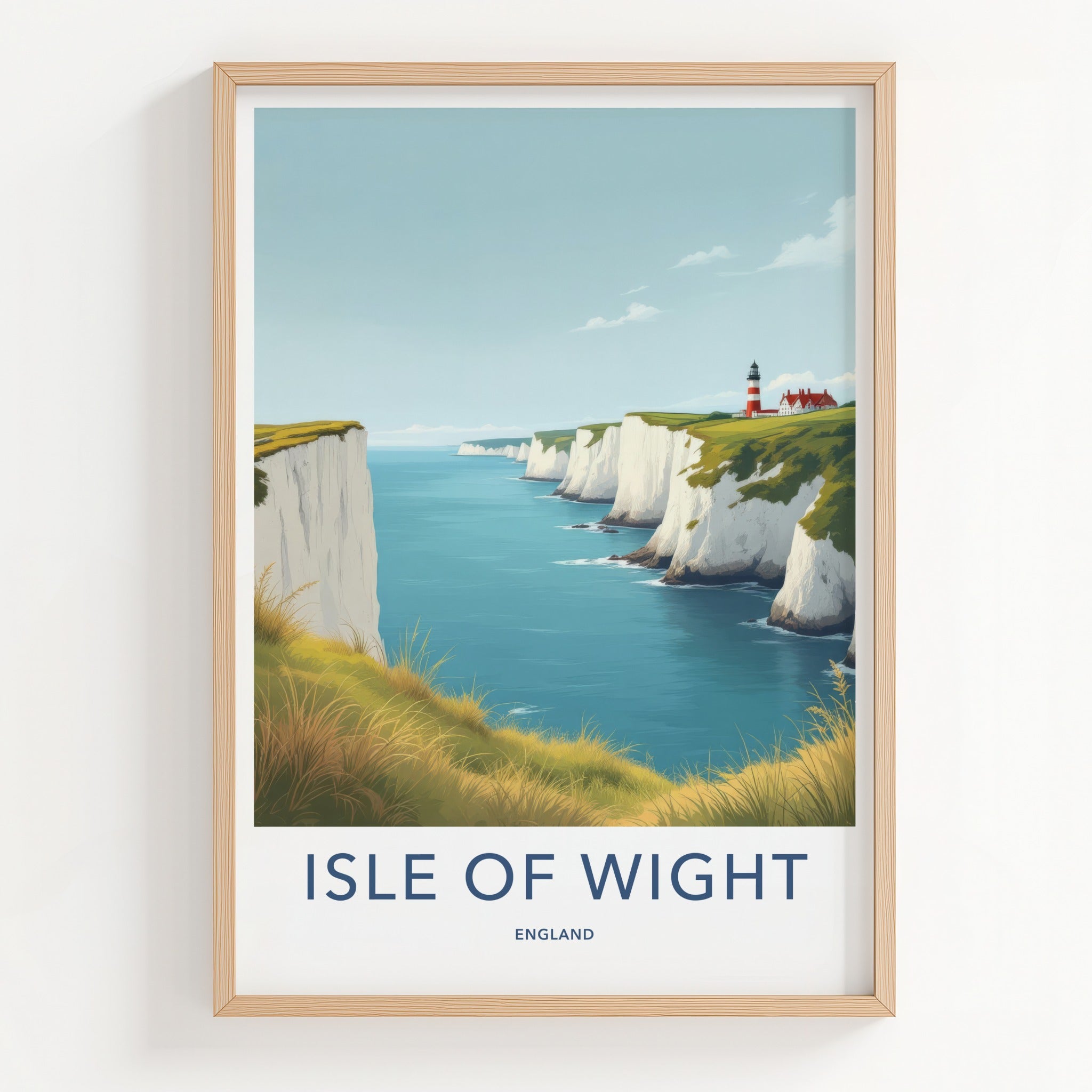 Isle Of Wight Poster - England Travel Art - White Cliffs Lighthouse Wall Decor