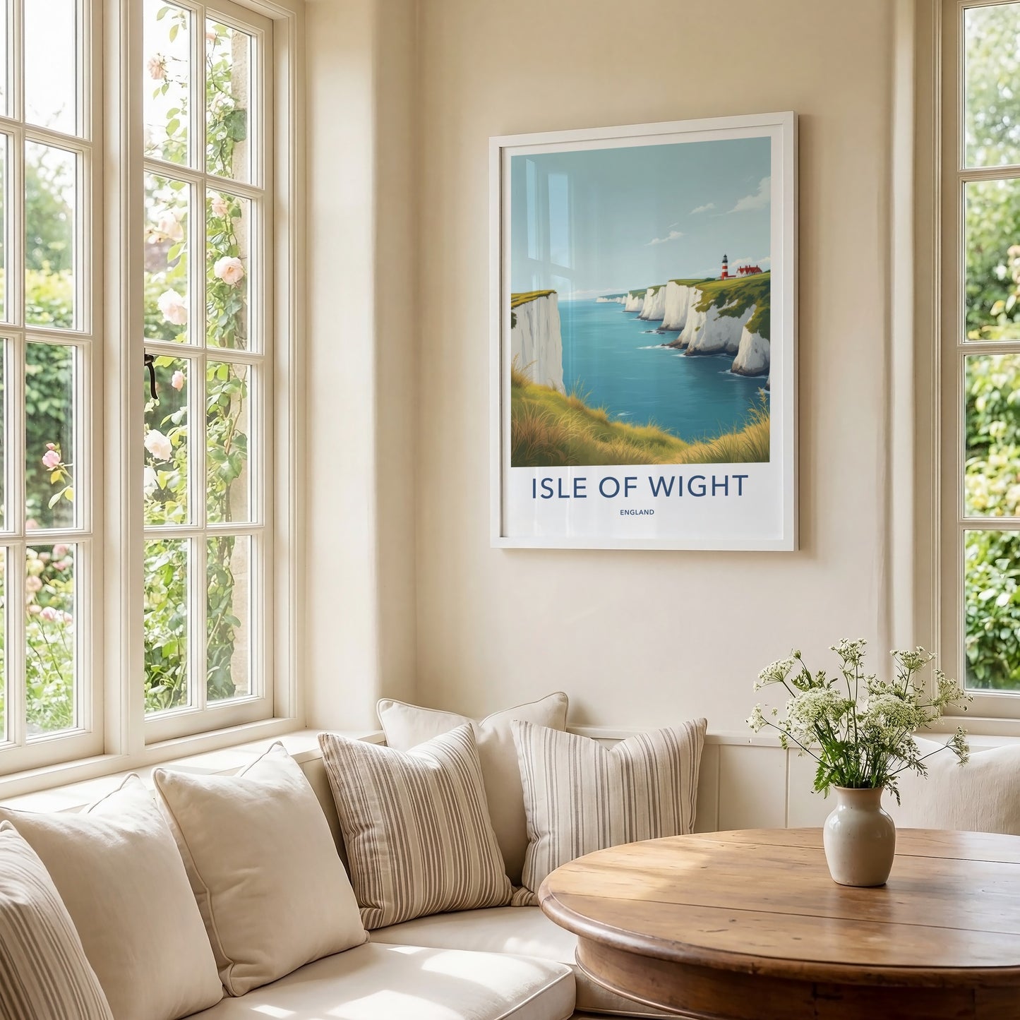 Isle Of Wight Poster - England Travel Art - White Cliffs Lighthouse Wall Decor