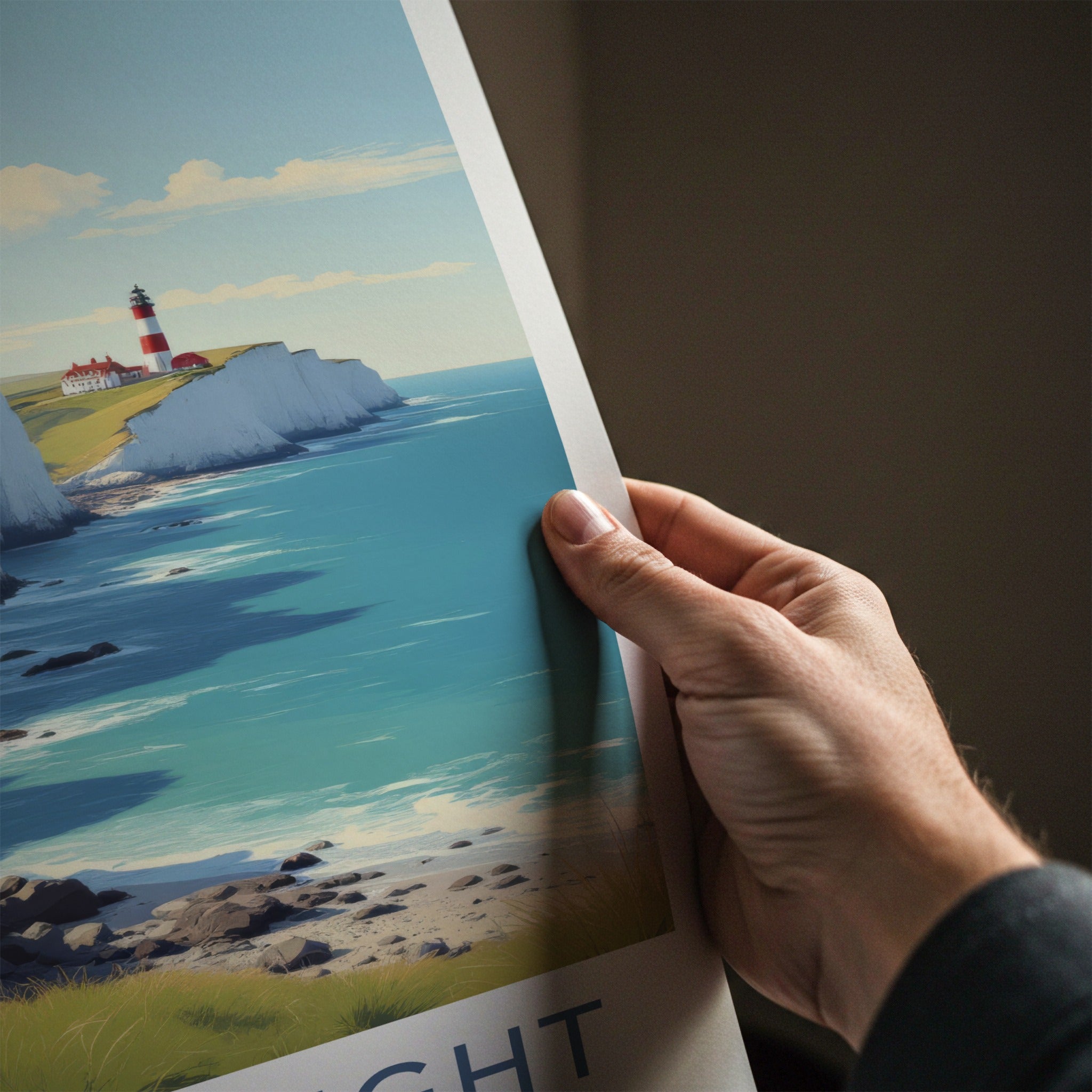 Isle of Wight Poster - England Travel Art - White Cliffs Lighthouse Wall Decor 2