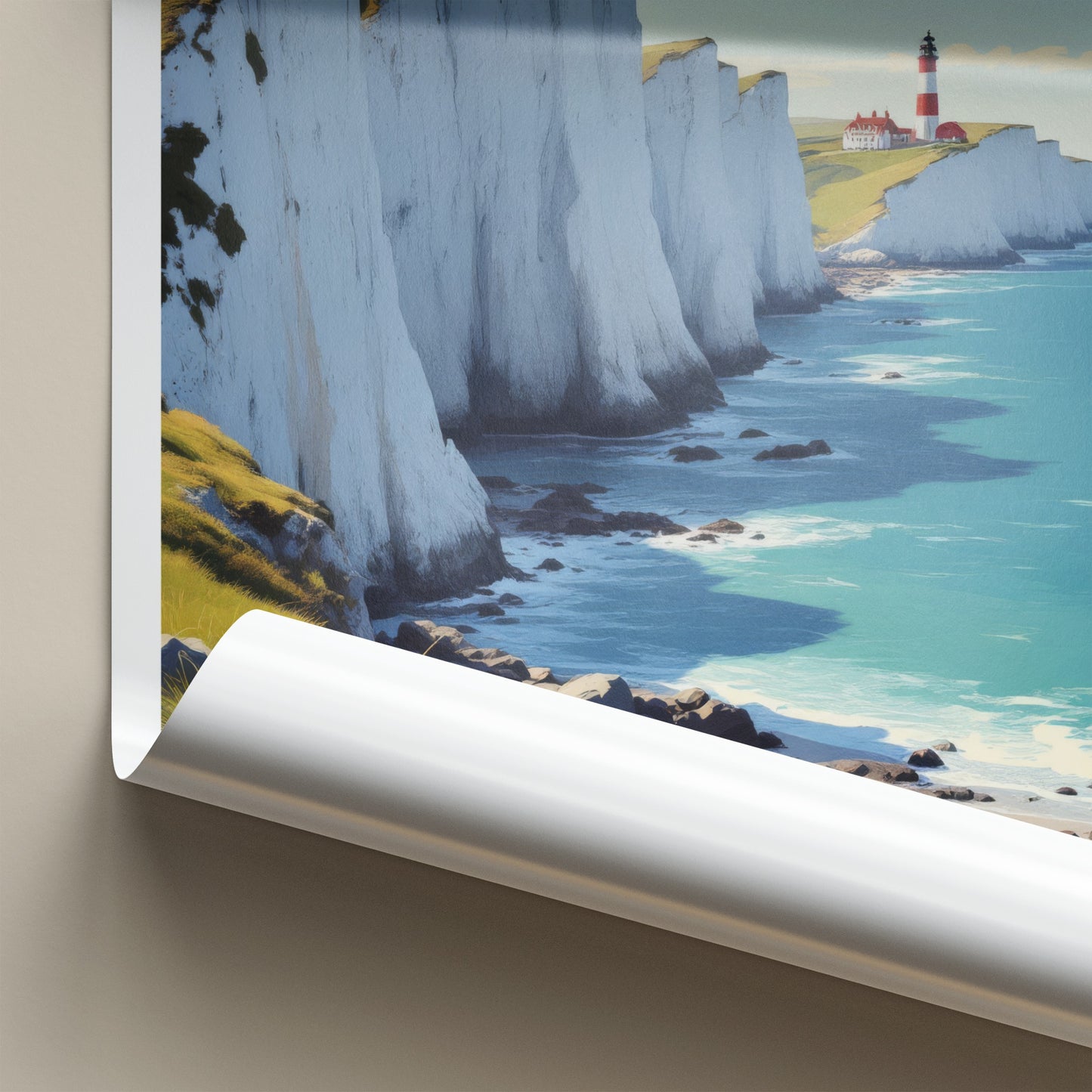 Isle of Wight Poster - England Travel Art - White Cliffs Lighthouse Wall Decor 2
