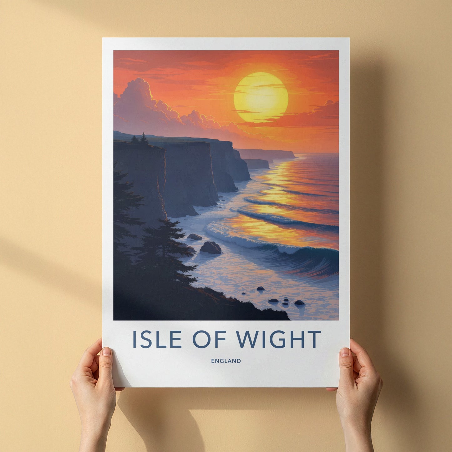 Isle of Wight Poster - England Travel Print - Vibrant Cliff Sunset Wall Decor