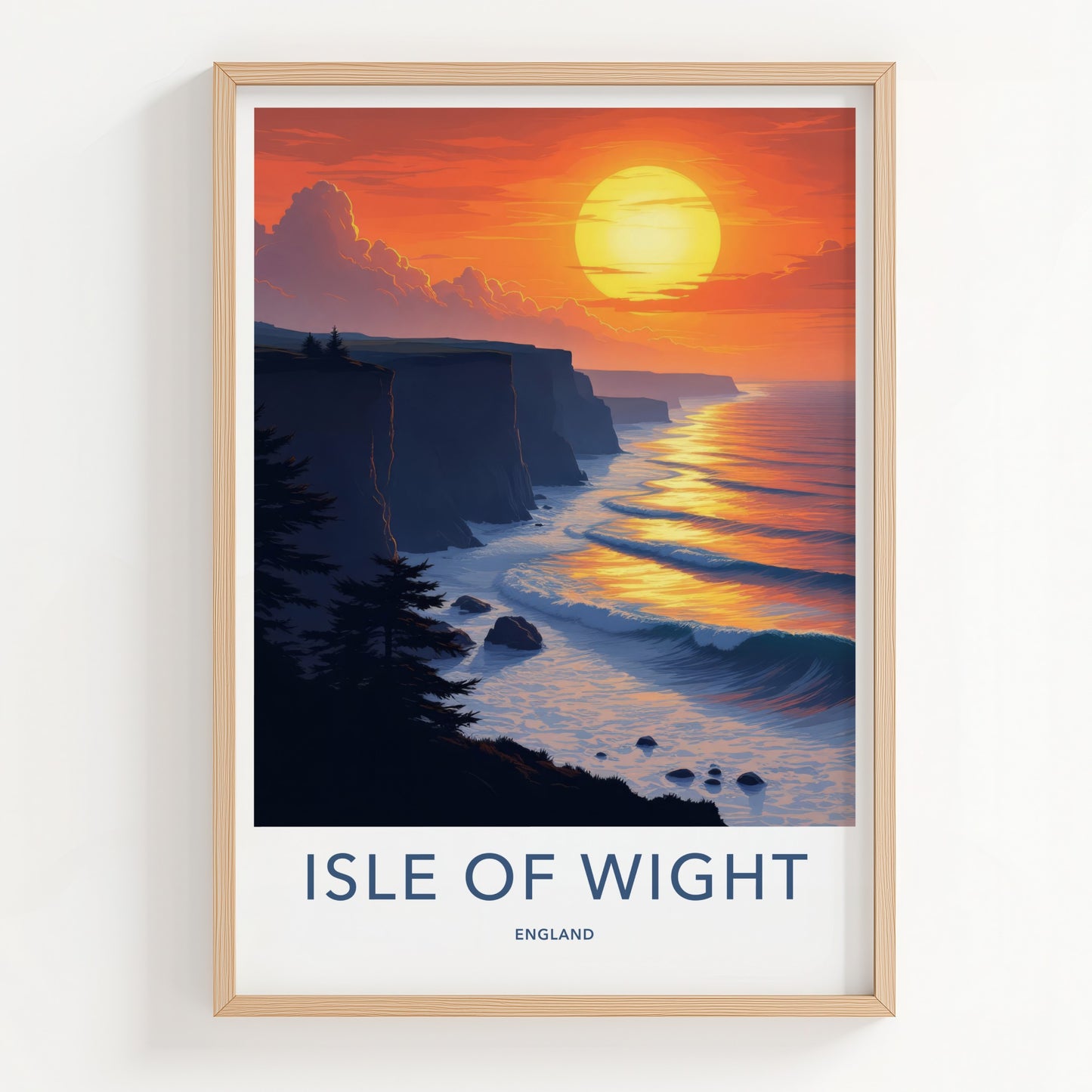 Isle of Wight Poster - England Travel Print - Vibrant Cliff Sunset Wall Decor