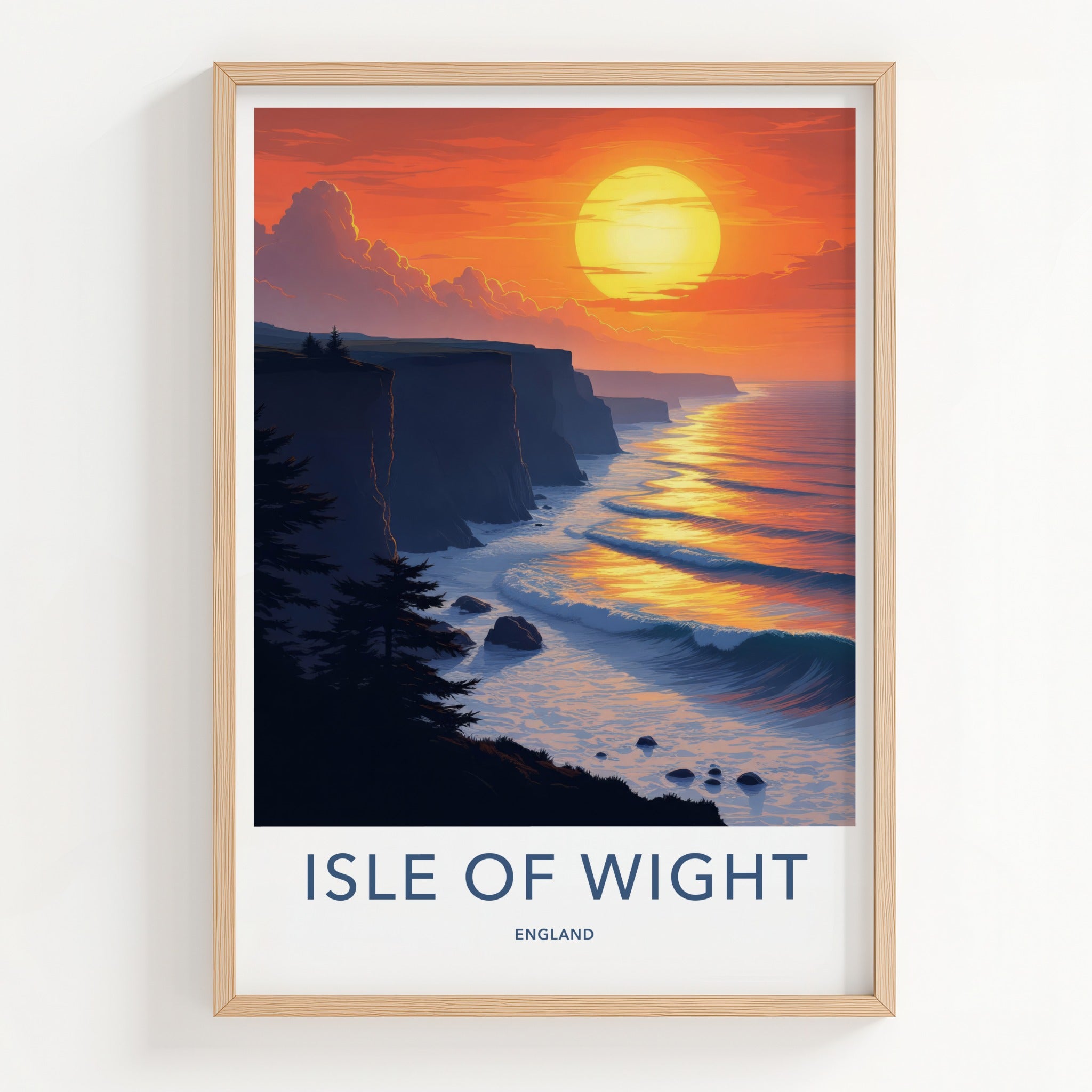 Isle of Wight Poster - England Travel Print - Vibrant Cliff Sunset Wall Decor