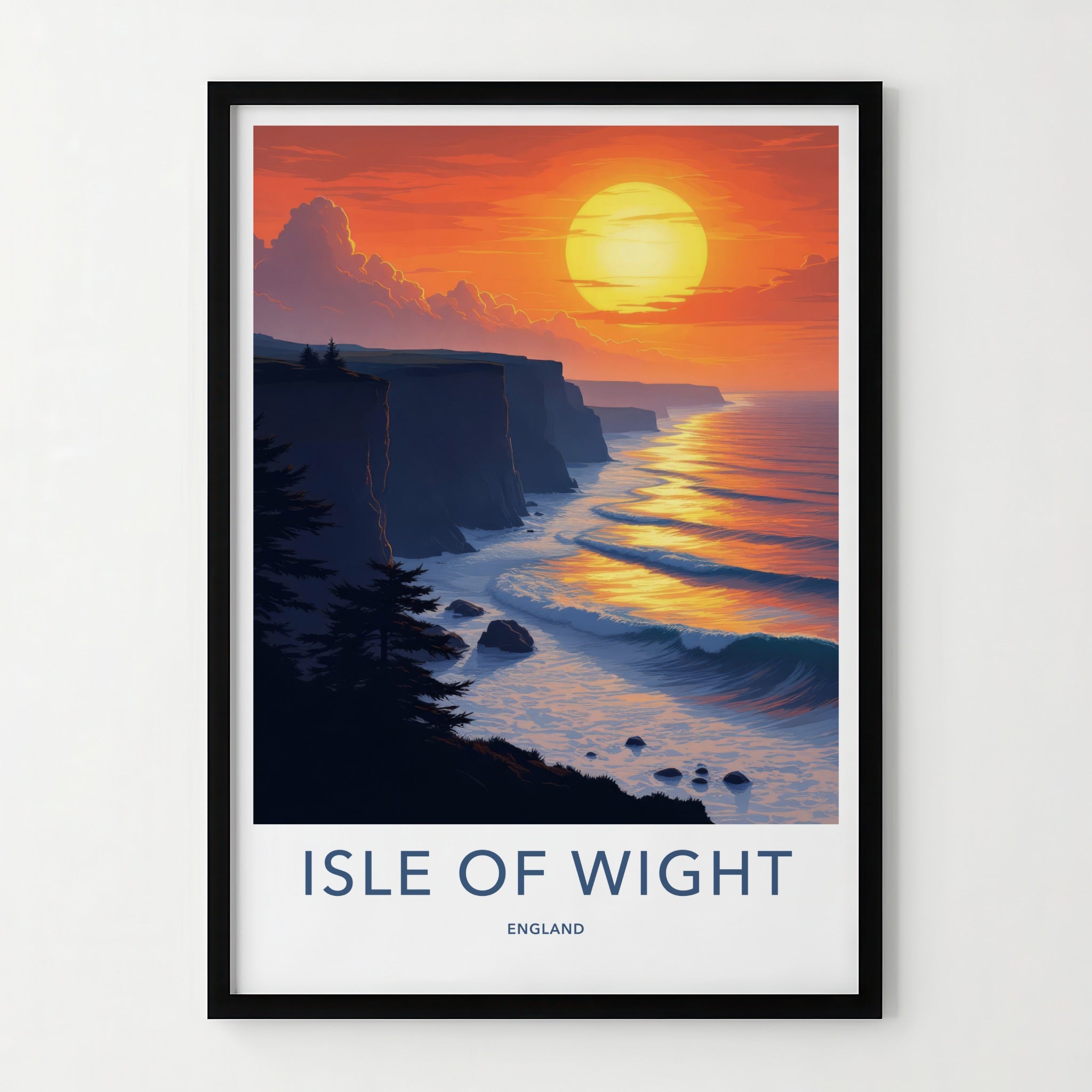 Isle of Wight Poster - England Travel Print - Vibrant Cliff Sunset Wall Decor