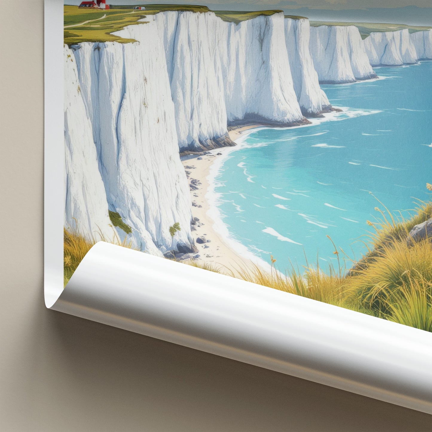Isle Of Wight Poster - United Kingdom Travel Art - Cliffs Lighthouse Scene Wall Decor