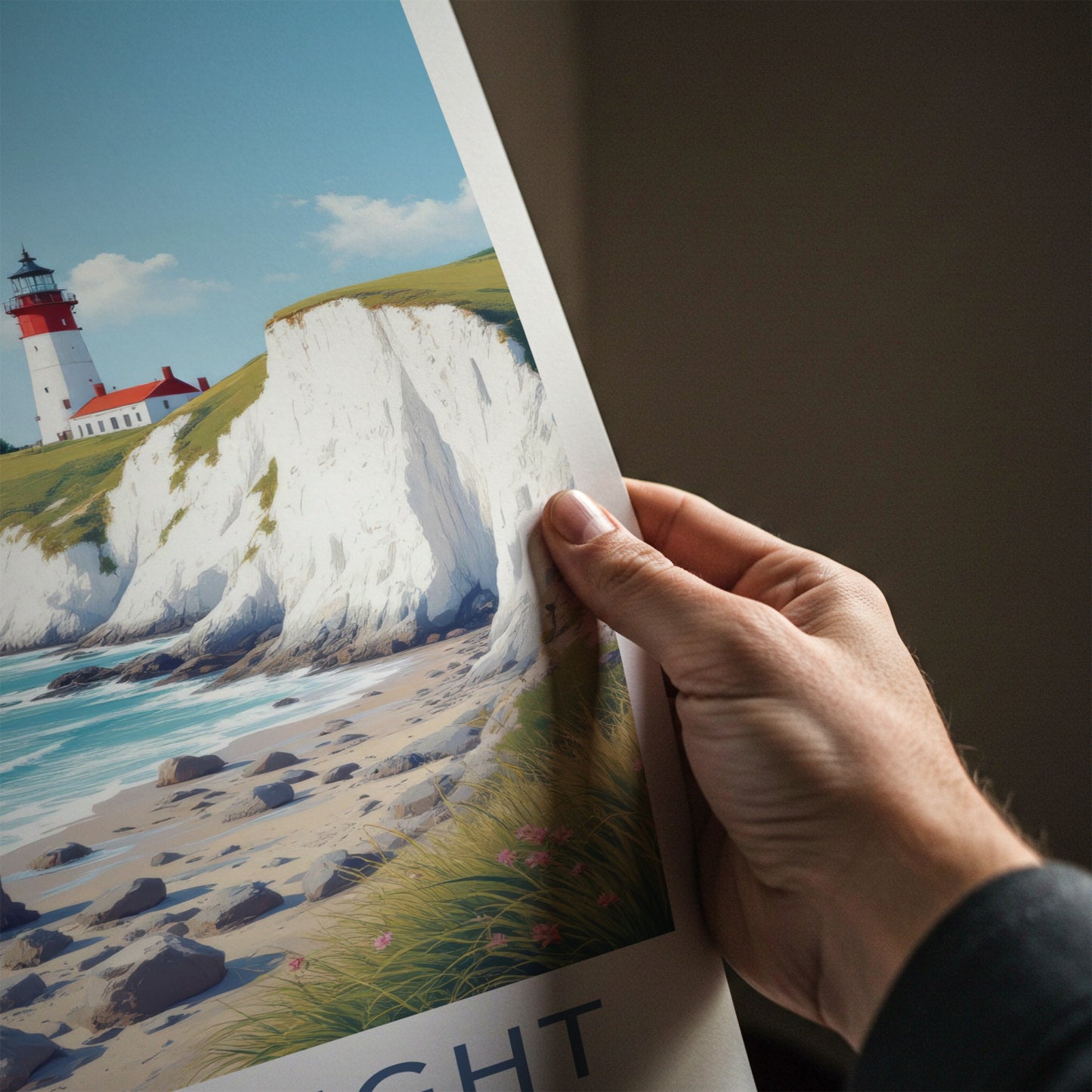 Isle of Wight Poster - United Kingdom Travel Art - White Cliffs Lighthouse Home Decor