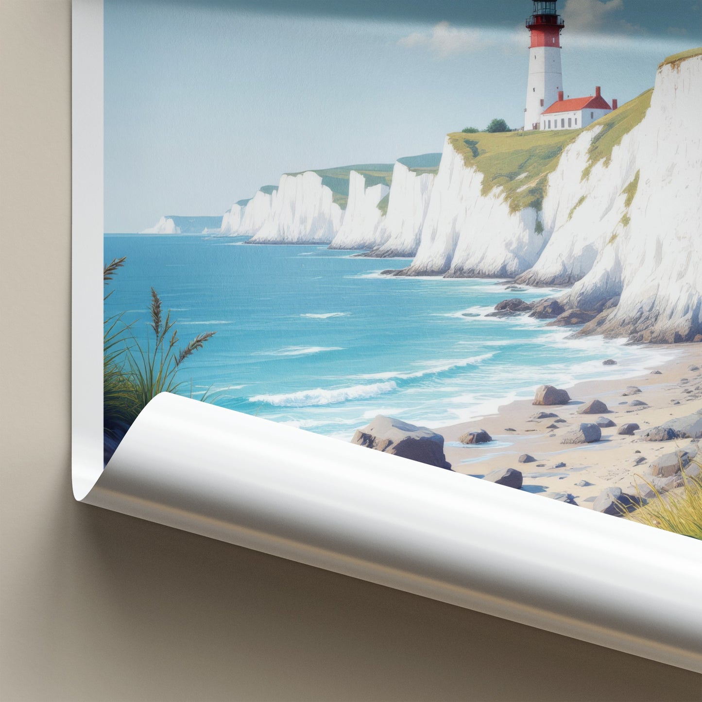 Isle of Wight Poster - United Kingdom Travel Art - White Cliffs Lighthouse Home Decor