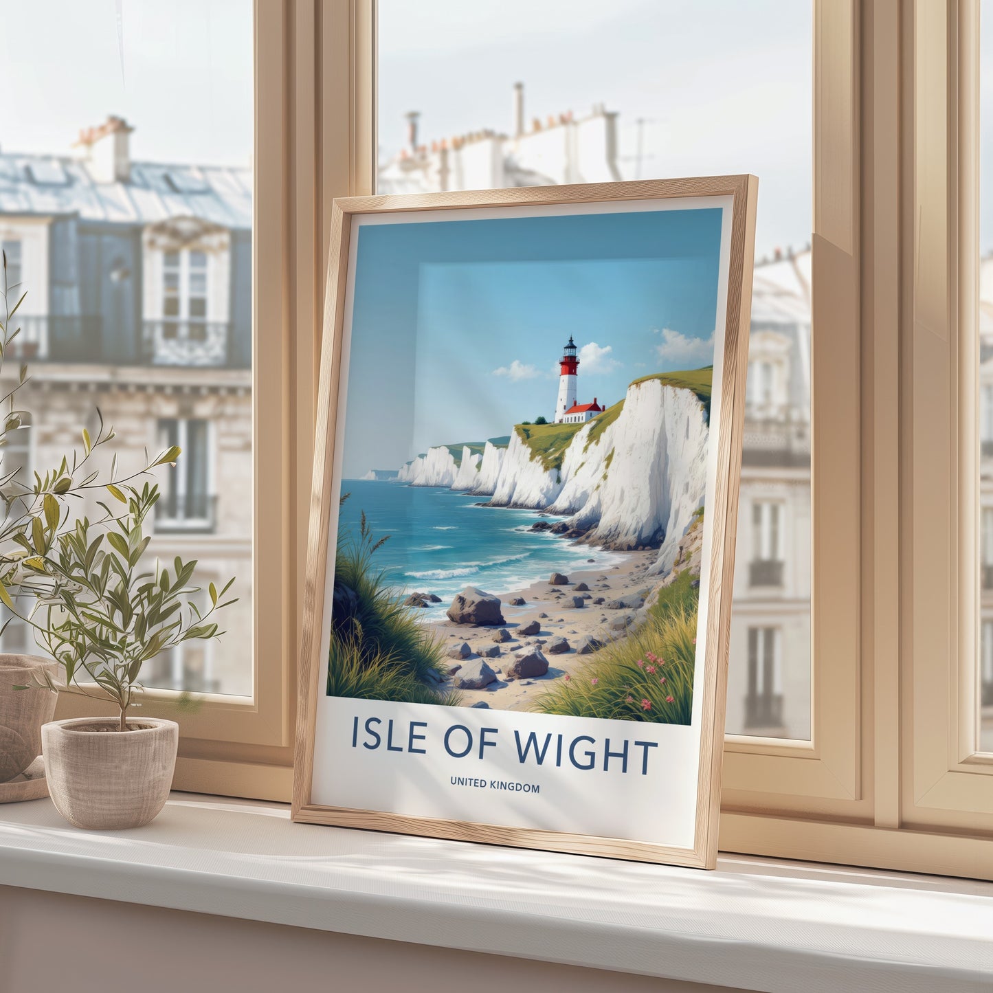 Isle of Wight Poster - United Kingdom Travel Art - White Cliffs Lighthouse Home Decor
