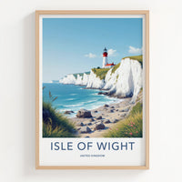 Isle of Wight Poster - United Kingdom Travel Art - White Cliffs Lighthouse Home Decor