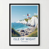 Isle of Wight Poster - United Kingdom Travel Art - White Cliffs Lighthouse Home Decor