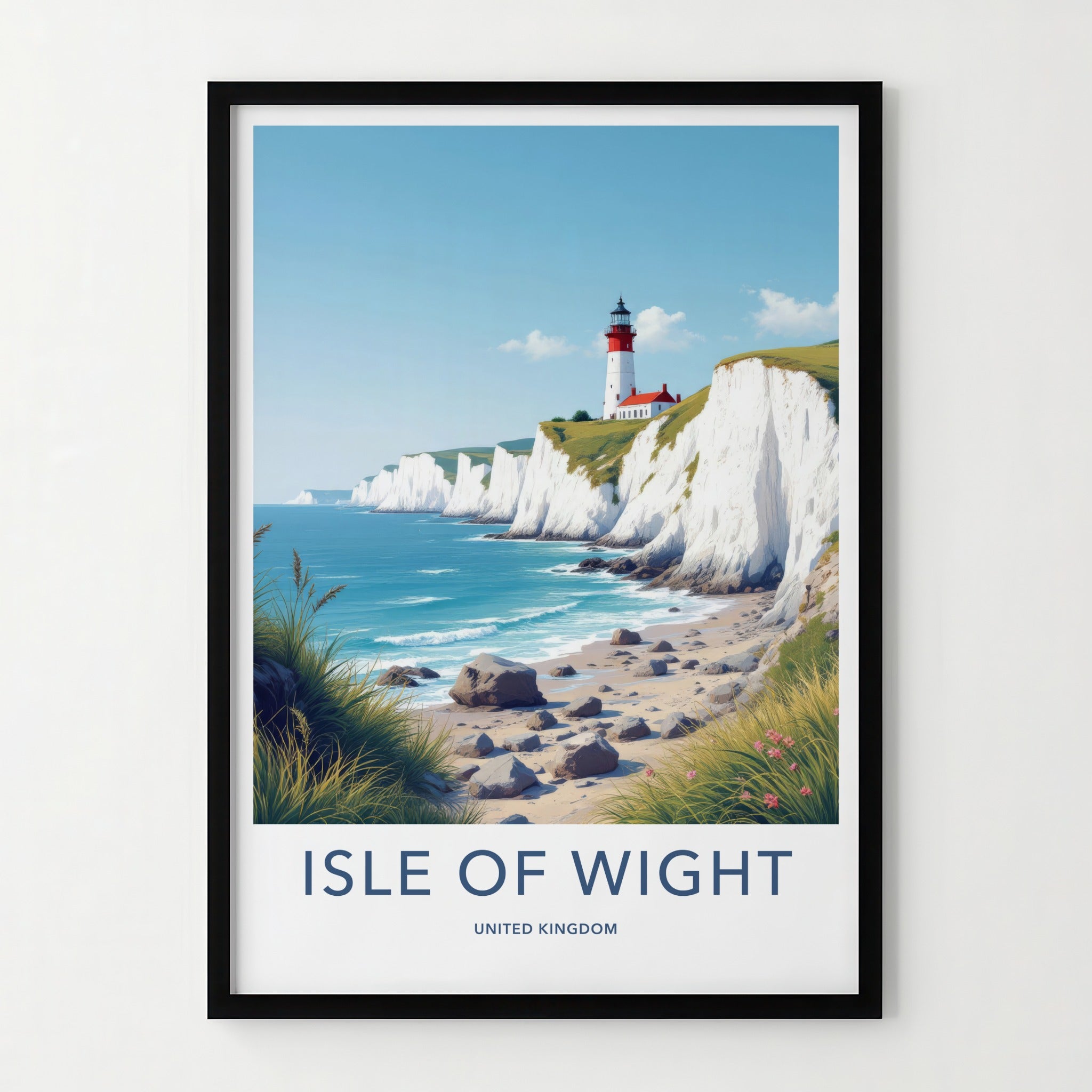Isle of Wight Poster - United Kingdom Travel Art - White Cliffs Lighthouse Home Decor