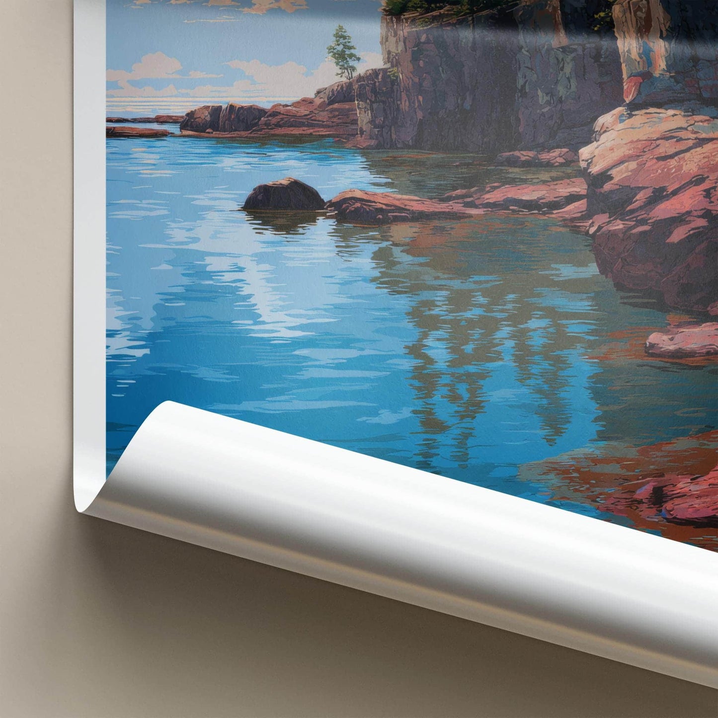 Isle Royale Poster - Michigan Travel Art - Green Trees Cliff Home Decor