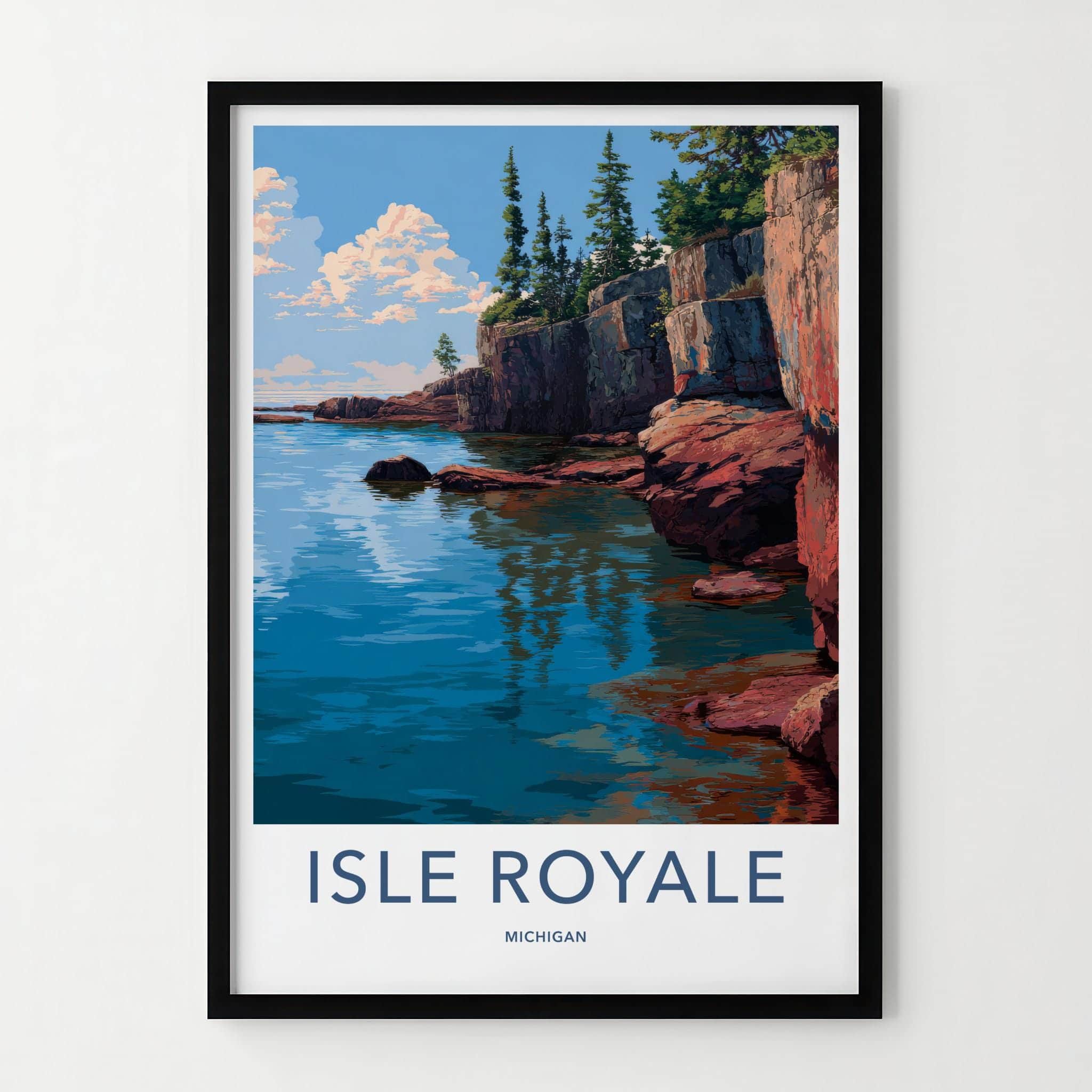 Isle Royale Poster - Michigan Travel Art - Green Trees Cliff Home Decor