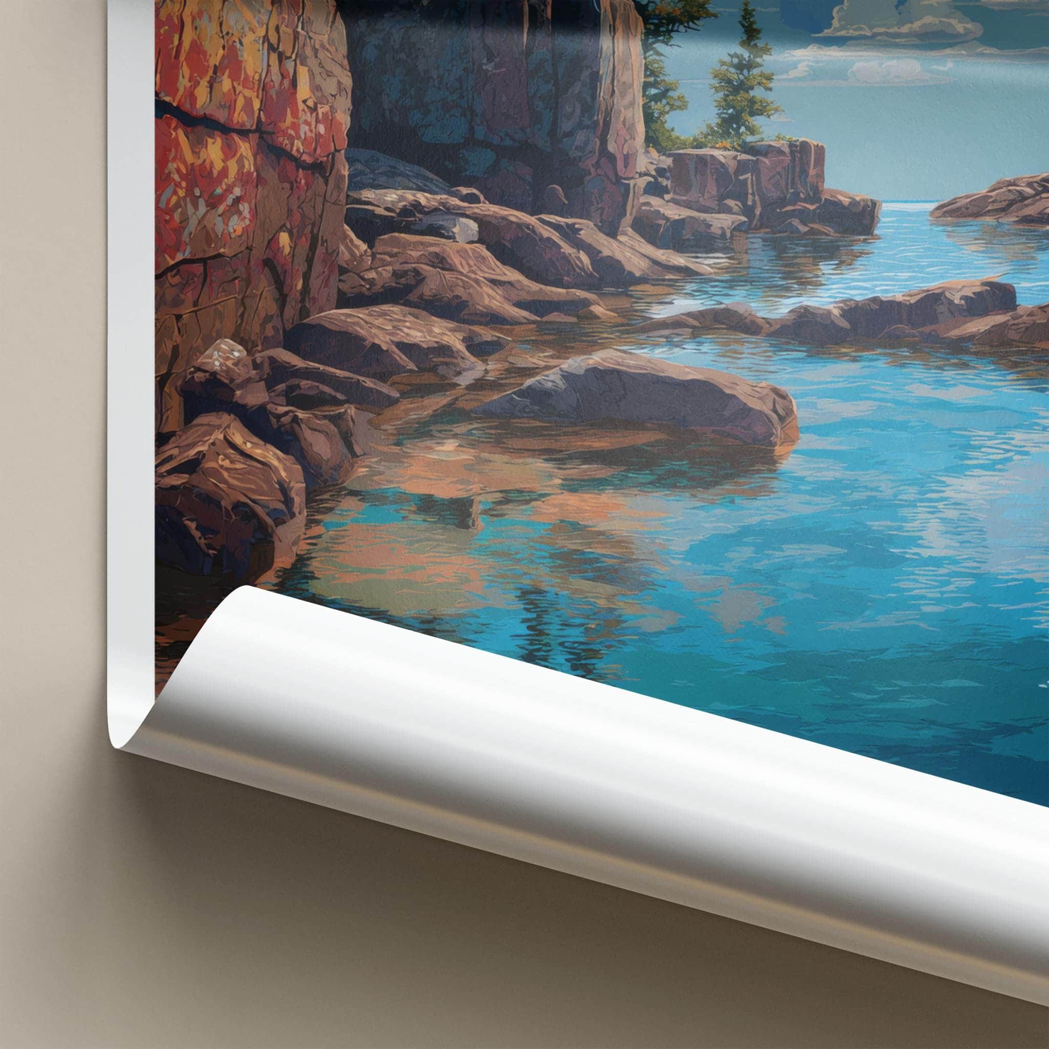 Isle Royale Poster - Michigan Travel Art - Rocky Cliff Pine Home Decor