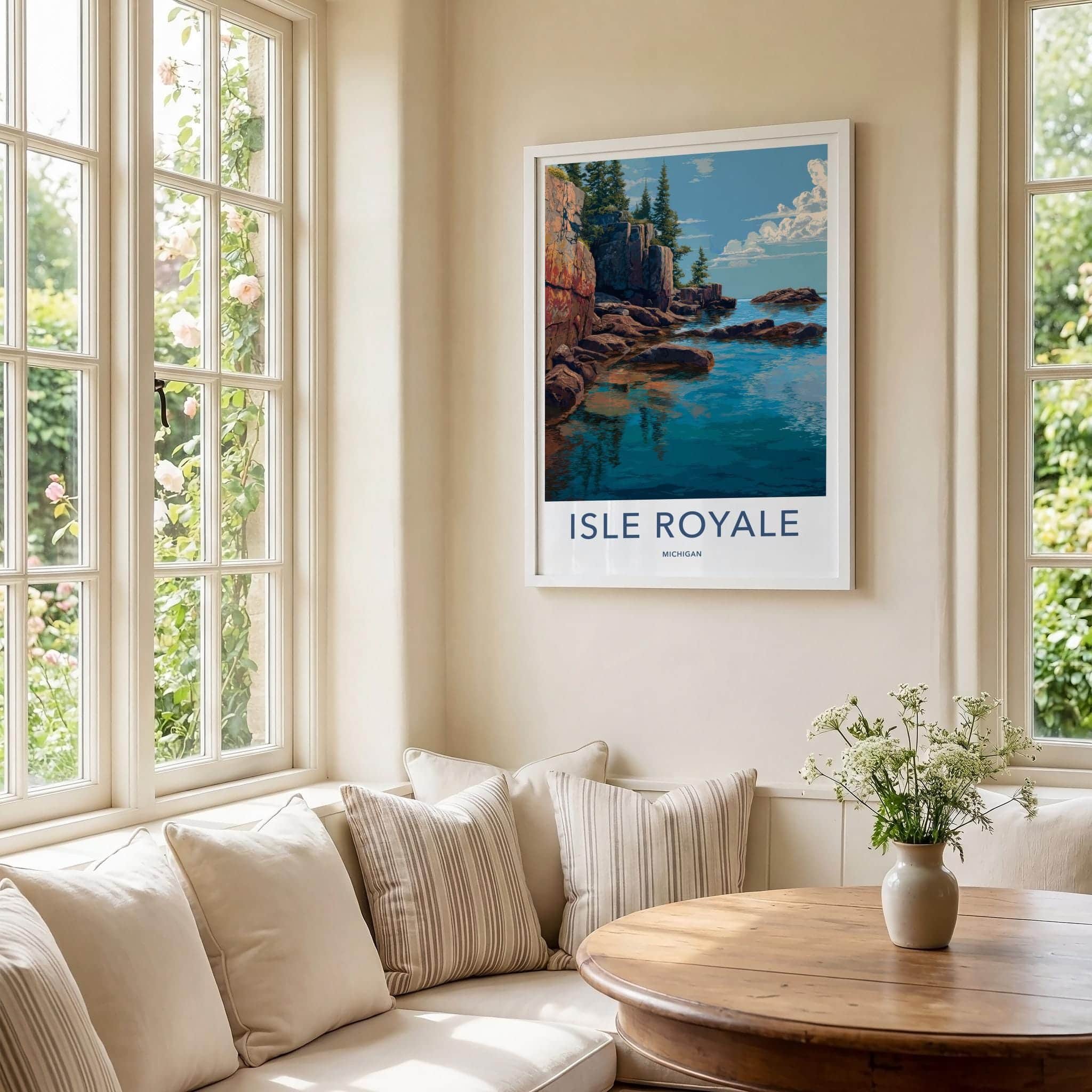 Isle Royale Poster - Michigan Travel Art - Rocky Cliff Pine Home Decor
