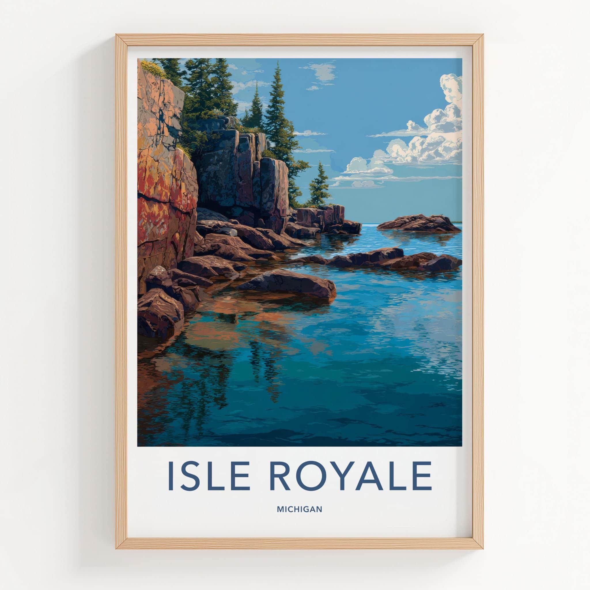 Isle Royale Poster - Michigan Travel Art - Rocky Cliff Pine Home Decor