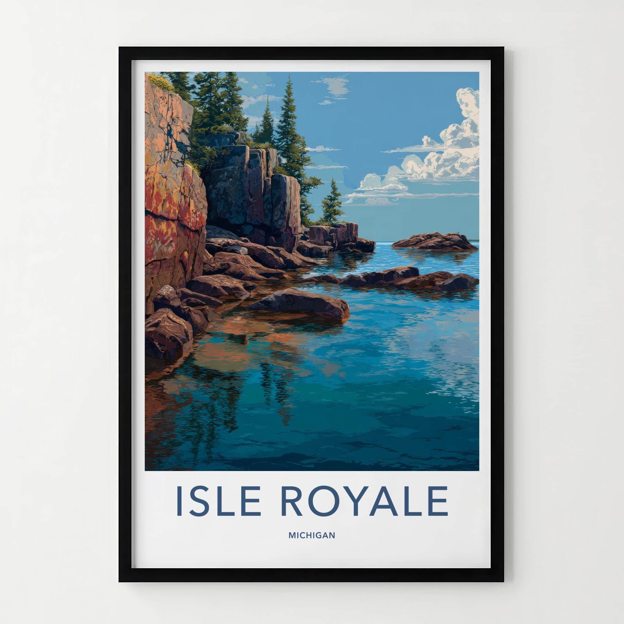 Isle Royale Poster - Michigan Travel Art - Rocky Cliff Pine Home Decor
