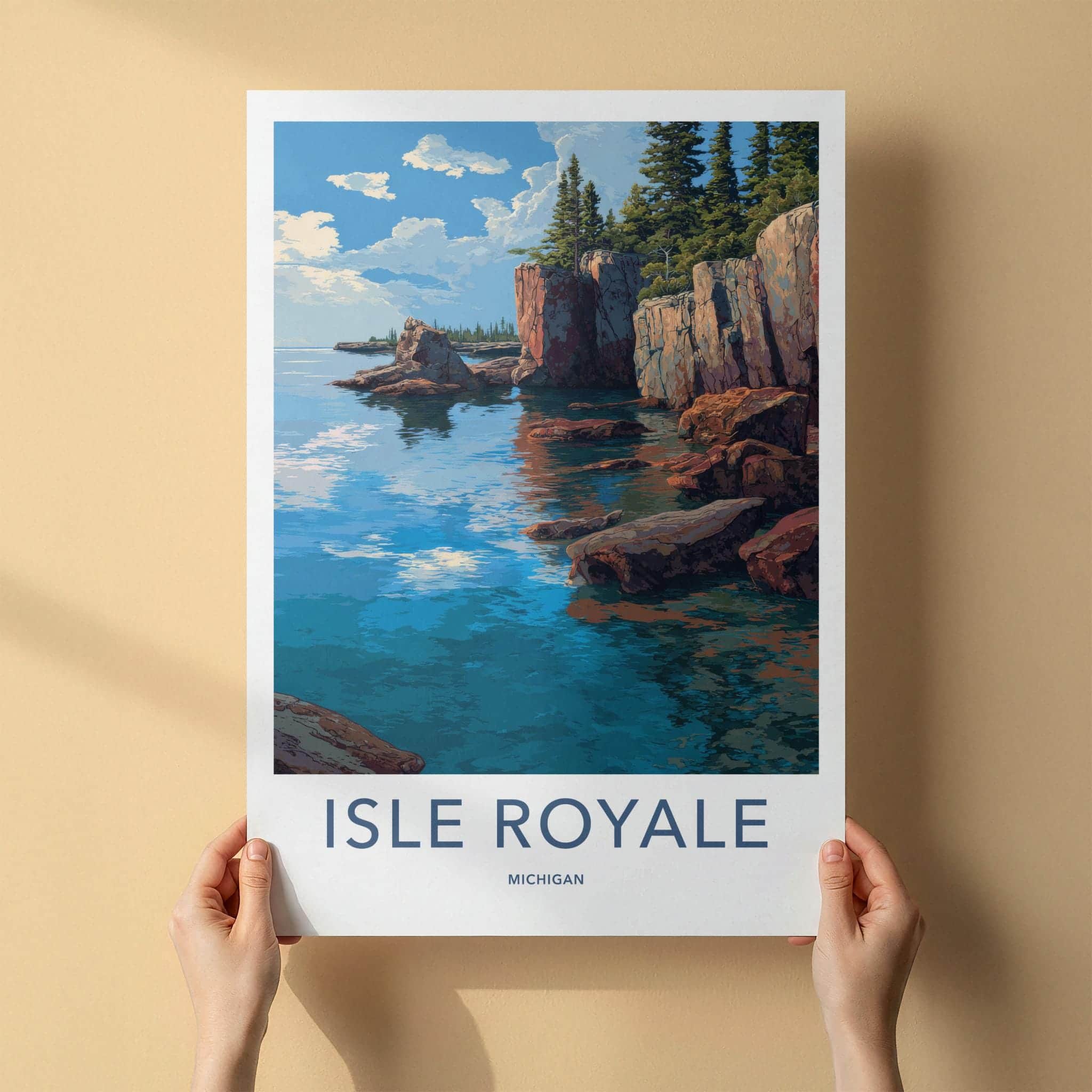 Isle Royale Poster - Michigan Travel Art - Rocky Pine Cliffs Home Decor