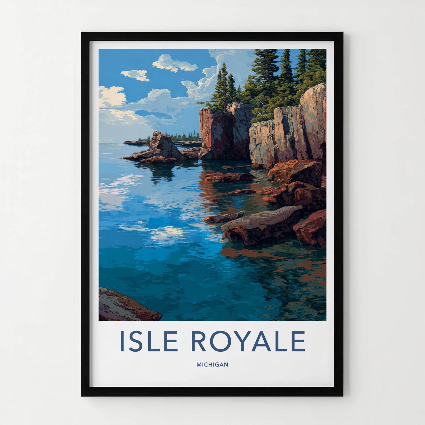 Isle Royale Poster - Michigan Travel Art - Rocky Pine Cliffs Home Decor