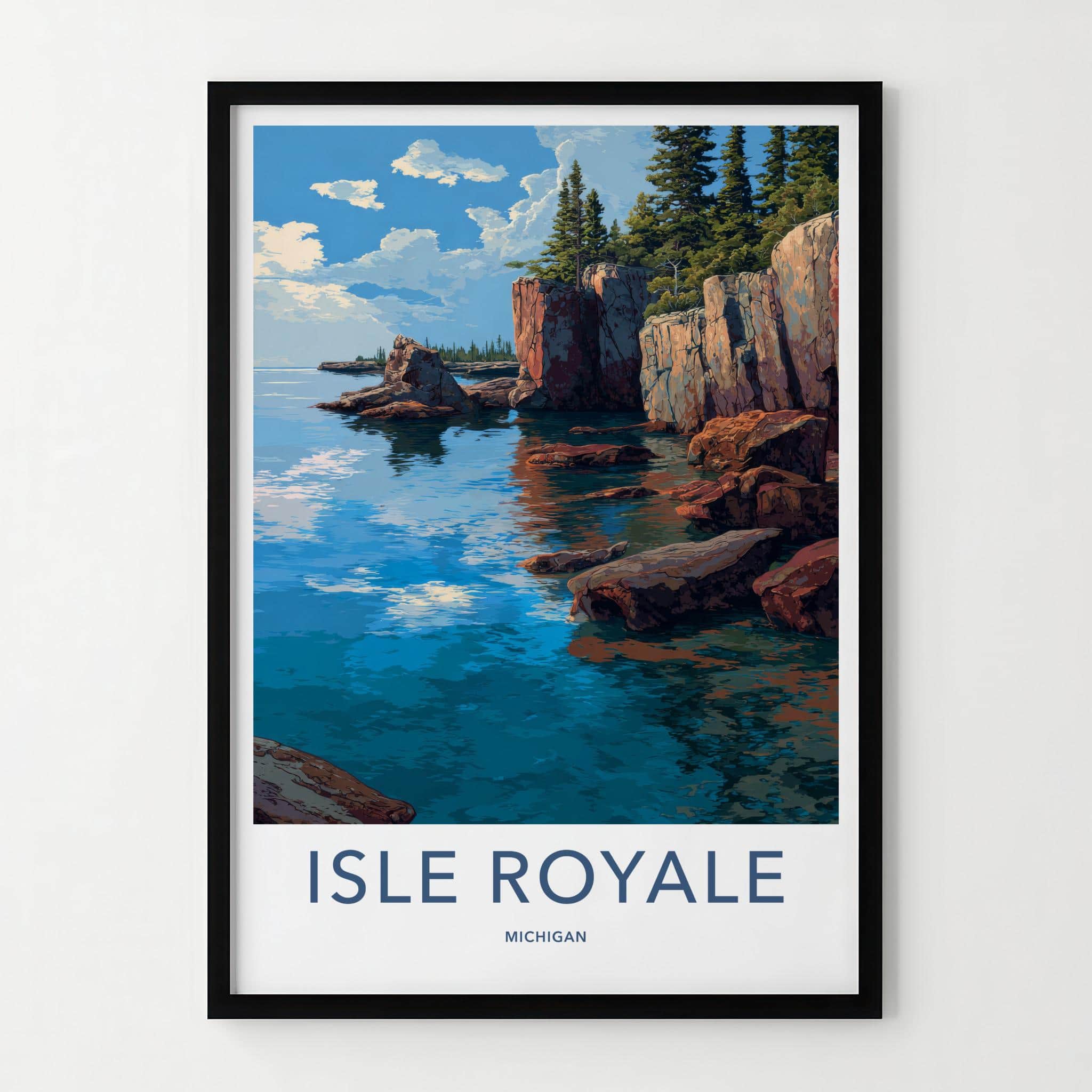 Isle Royale Poster - Michigan Travel Art - Rocky Pine Cliffs Home Decor
