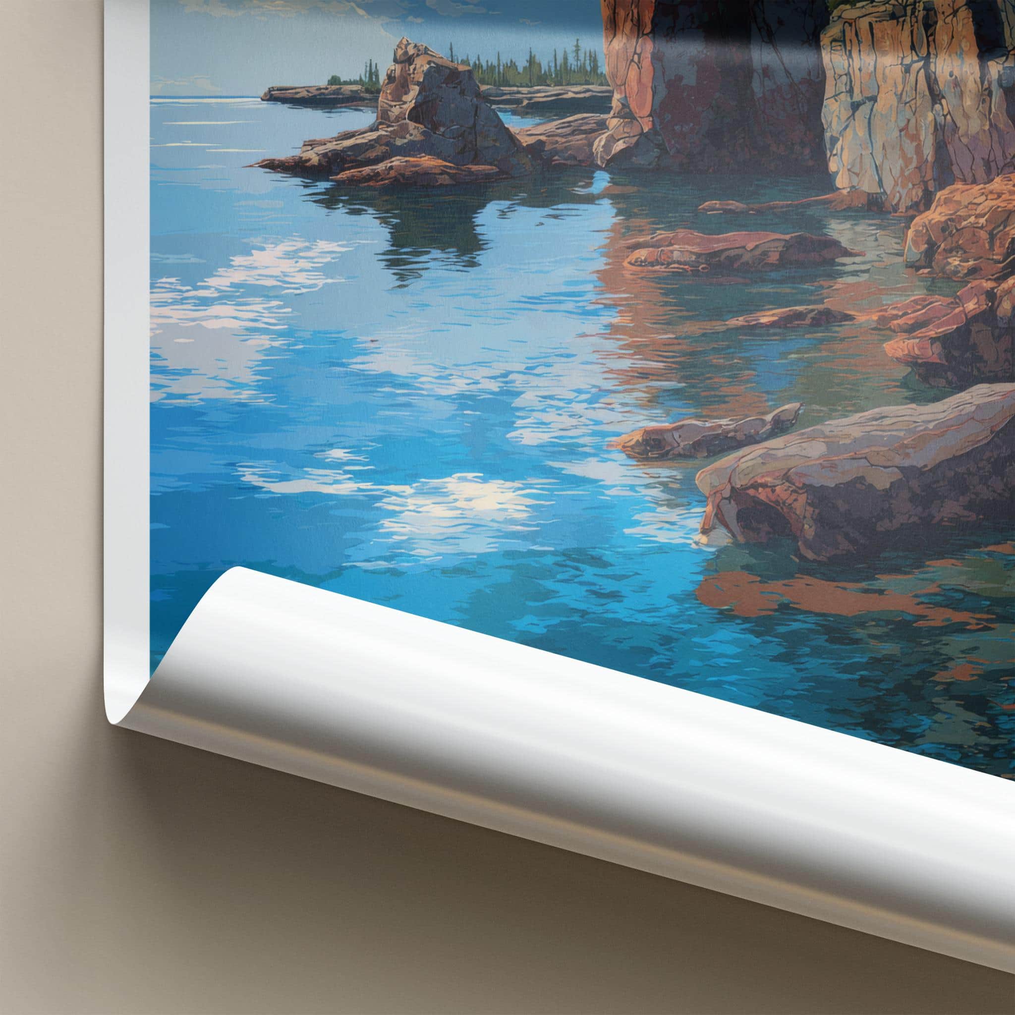 Isle Royale Poster - Michigan Travel Art - Rocky Pine Cliffs Home Decor