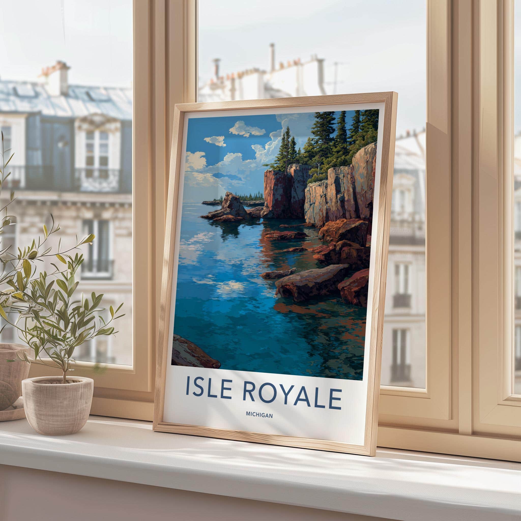 Isle Royale Poster - Michigan Travel Art - Rocky Pine Cliffs Home Decor
