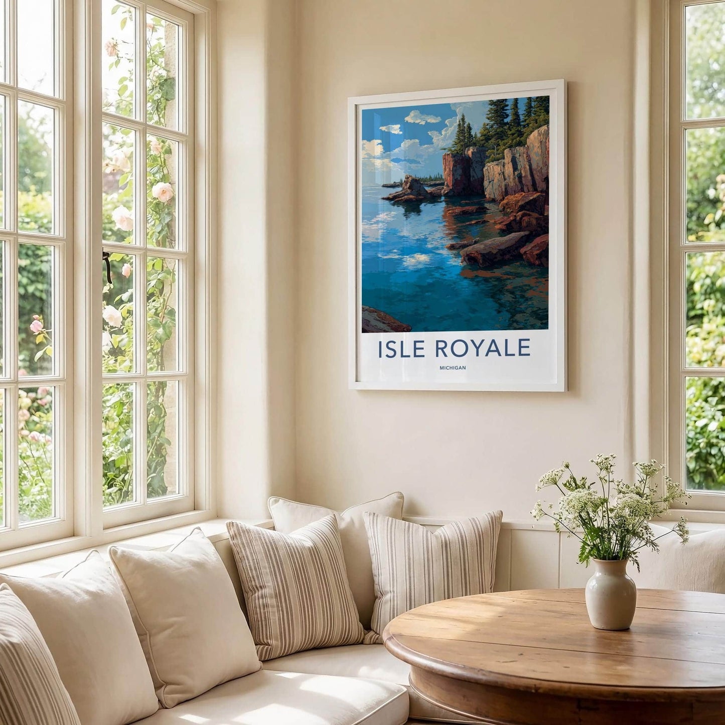 Isle Royale Poster - Michigan Travel Art - Rocky Pine Cliffs Home Decor