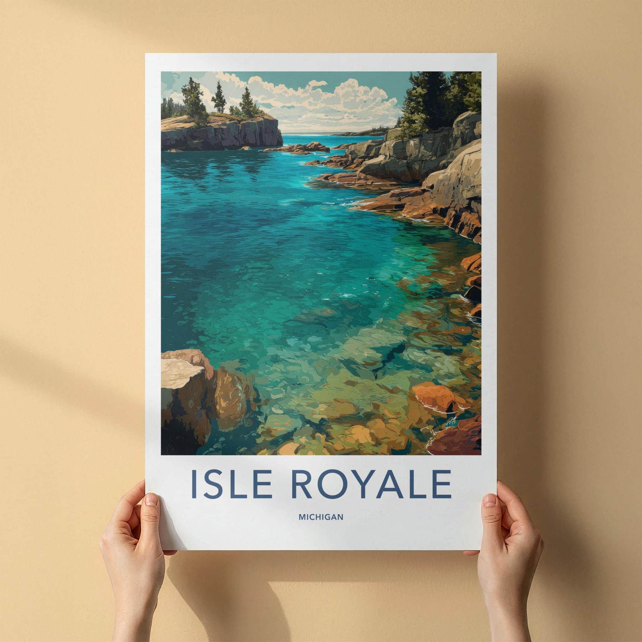 Isle Royale Poster - Michigan Travel Art - Rocky Shoreline Azure Home Decor