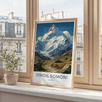 Ismoil Somoni Peak Poster - Tajikistan Travel Art - Rugged Snowy Peak Home Decor