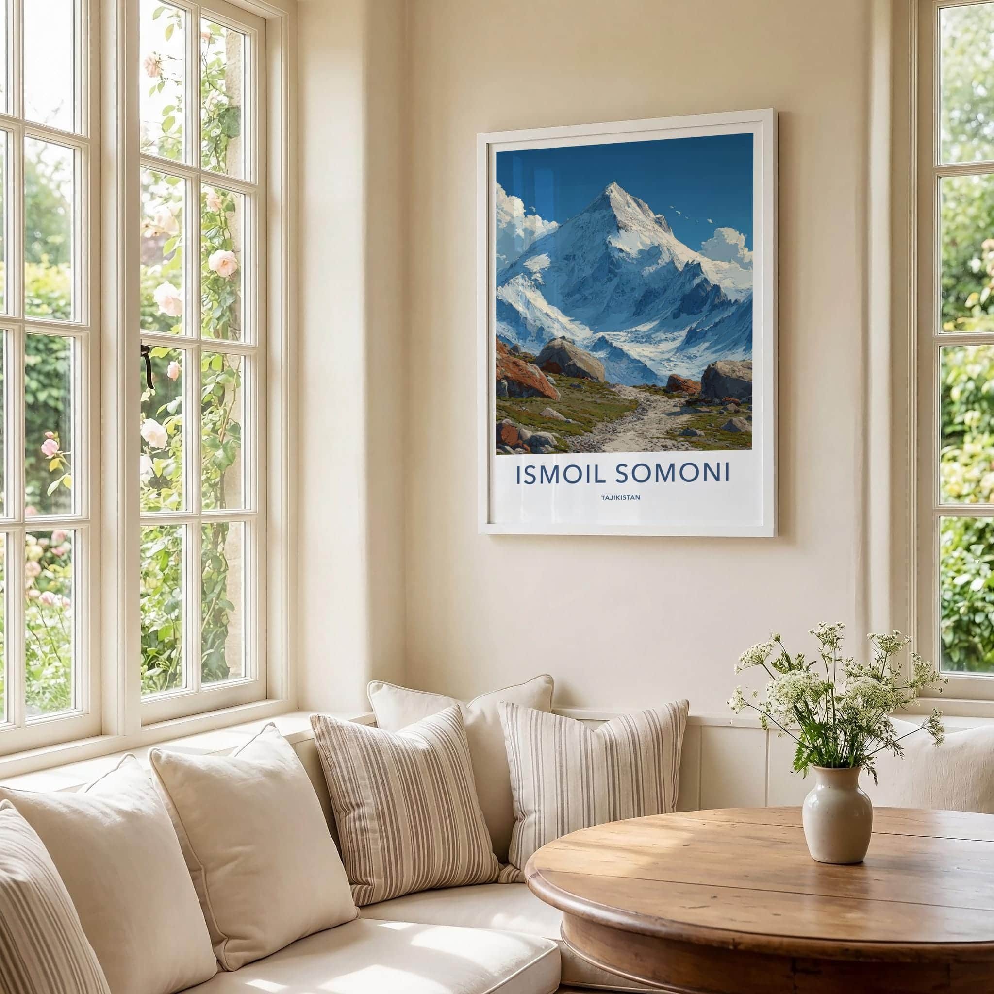 Ismoil Somoni Poster - Tajikistan Travel Art - Majestic Snowy Summit Home Decor