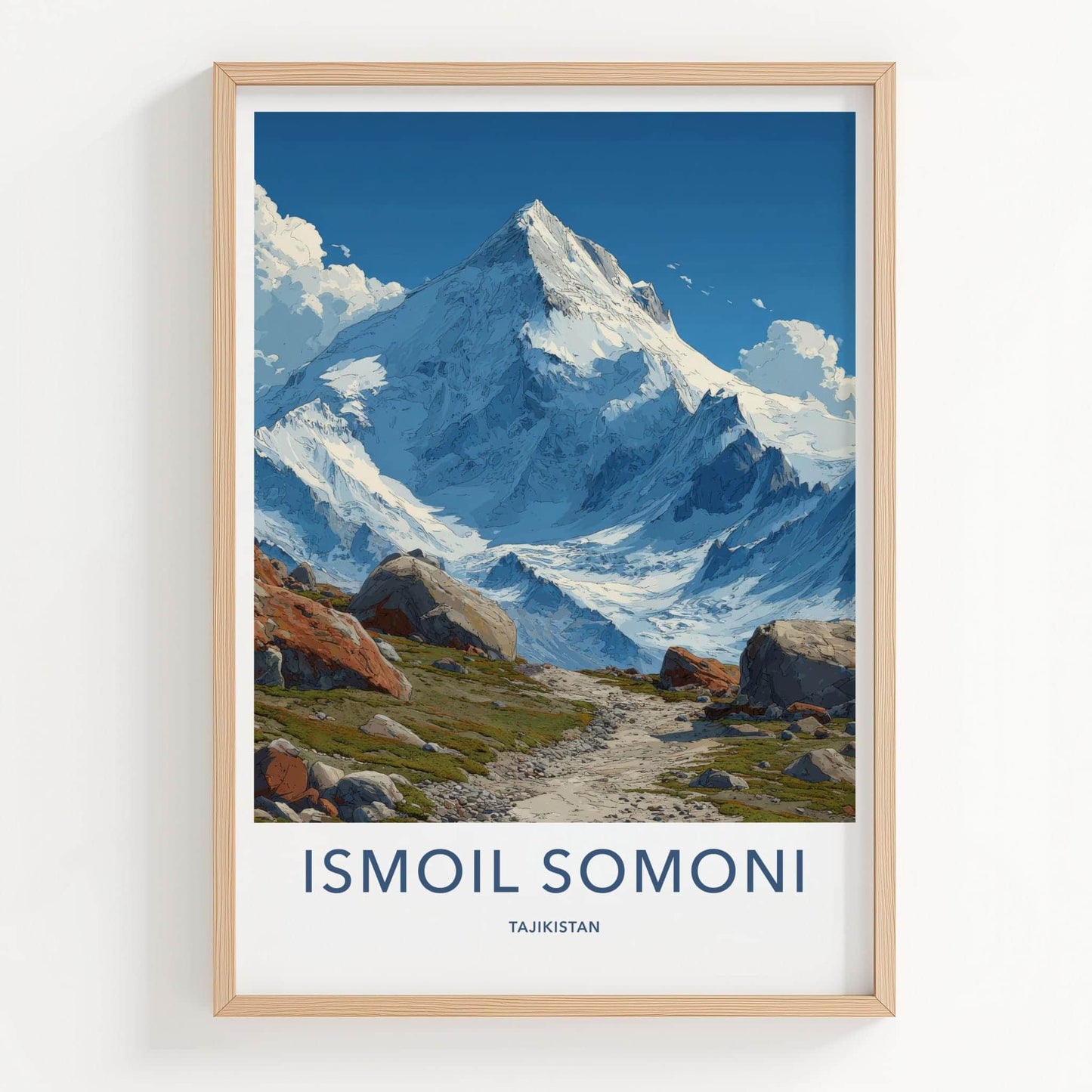 Ismoil Somoni Poster - Tajikistan Travel Art - Majestic Snowy Summit Home Decor