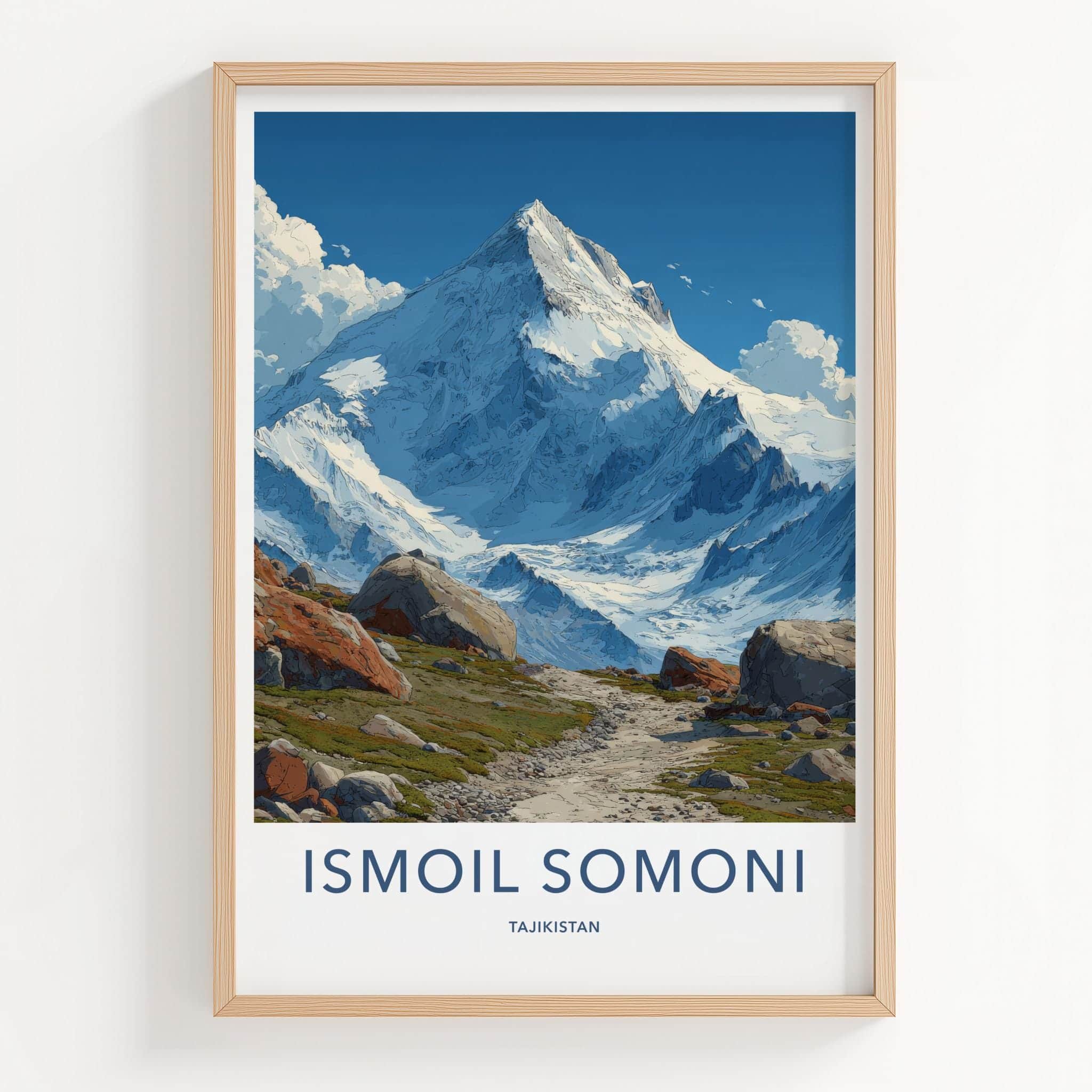 Ismoil Somoni Poster - Tajikistan Travel Art - Majestic Snowy Summit Home Decor