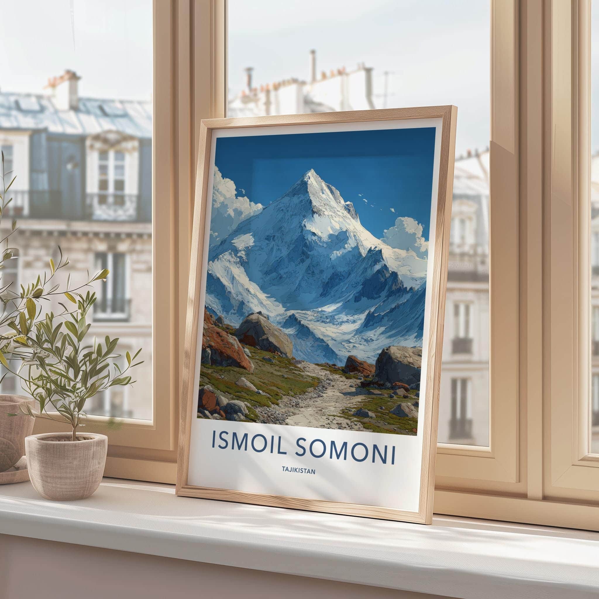 Ismoil Somoni Poster - Tajikistan Travel Art - Majestic Snowy Summit Home Decor