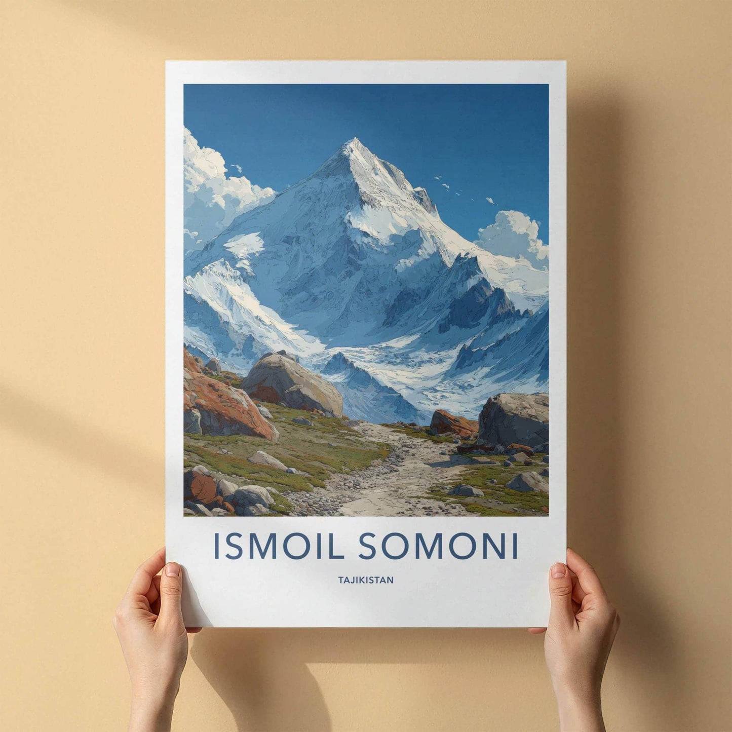 Ismoil Somoni Poster - Tajikistan Travel Art - Majestic Snowy Summit Home Decor