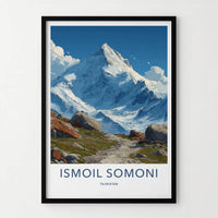 Ismoil Somoni Poster - Tajikistan Travel Art - Majestic Snowy Summit Home Decor