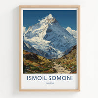 Ismoil Somoni Poster - Tajikistan Travel Art - Snowy Mountain Peak Home Decor